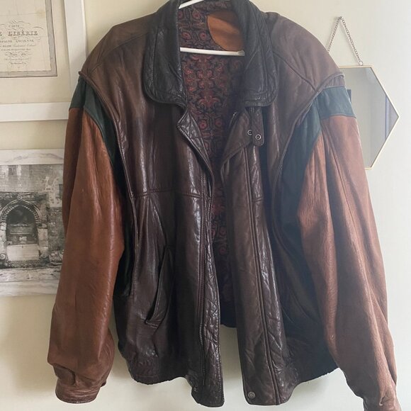 Cool oversized 90's leather jacket - caramel brown - Picture 6 of 6